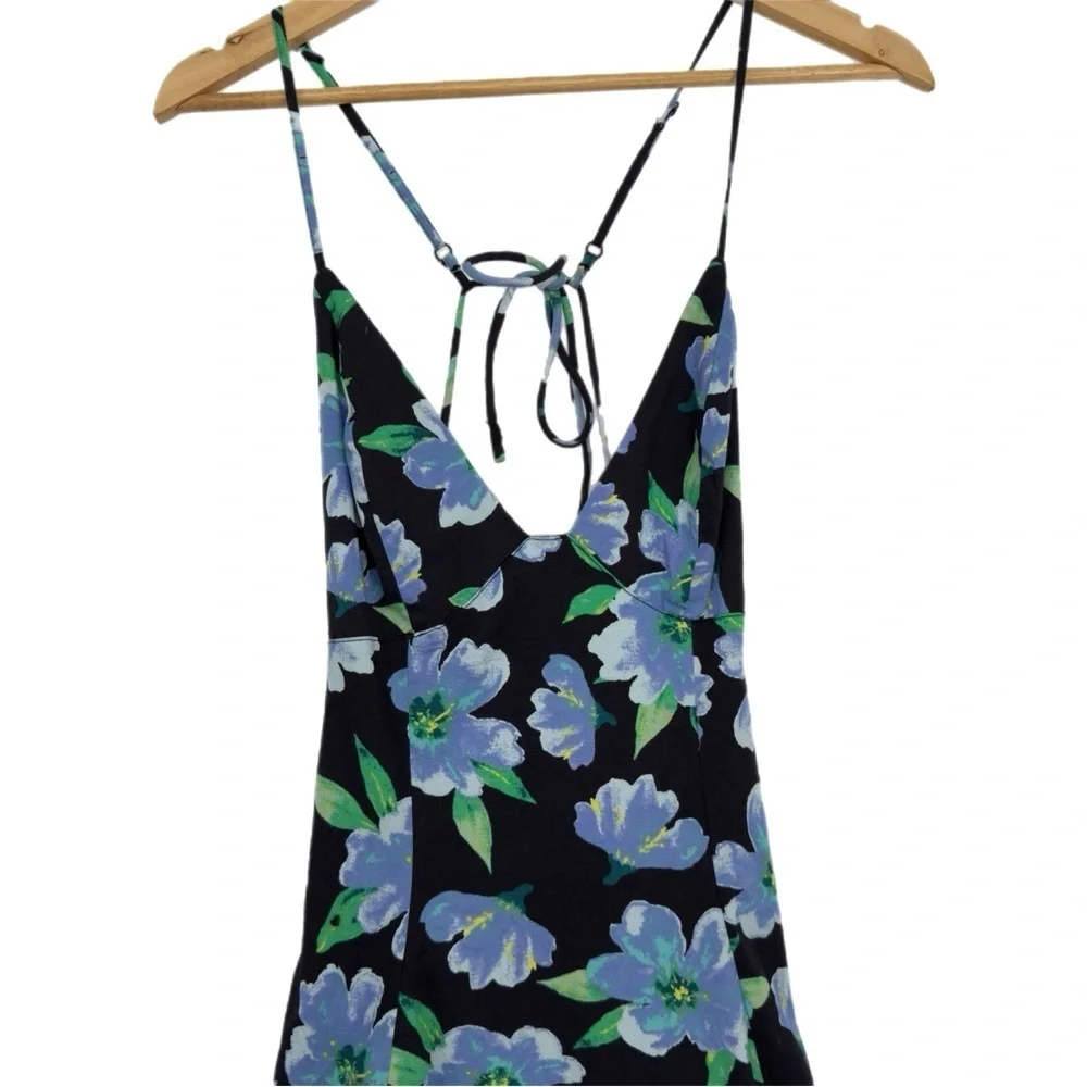Free People Women’s Finer Things Floral Print A-Line Midi Dress Black Blue Small